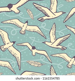 Seamless background with flying Sea Bird and Seagull Vector Illustration.