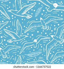 Seamless background with flying Sea Bird and Seagull Vector Illustration.