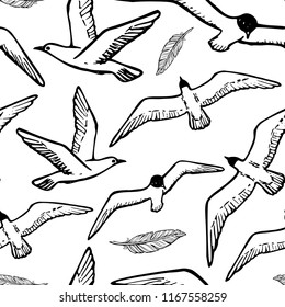 Seamless background with flying Sea Bird and Seagull Vector Illustration.