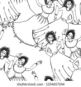Seamless background of flying witches