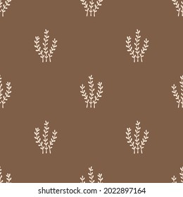 Seamless background foliage gender neutral pattern. Whimsical minimal earthy 2 tone color. kids nursery wallpaper or boho cartoon fashion all over print.