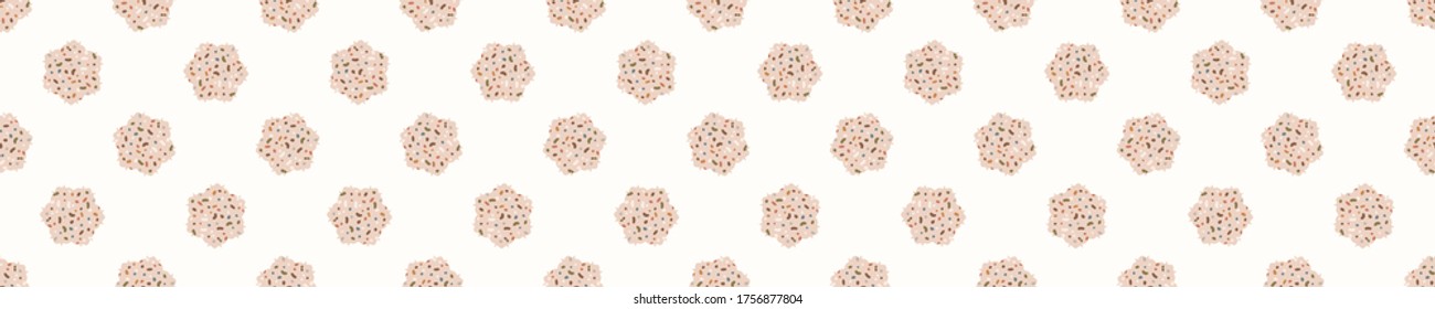 Seamless background folk flower banner. Gender neutral baby border pattern. Simple whimsical minimal earthy 2 tone color. Kids nursery edging or boho nature fashion ribbon trim.
