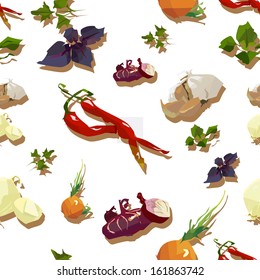 Seamless background with food items: spices and herbs