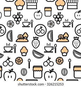 seamless background with food, pictogram, food icon, flat vector