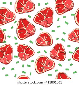 seamless background, food, salad, vector, vegetables, meat