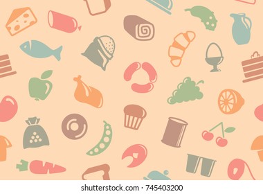 Seamless background with foods. Vector flat illustration