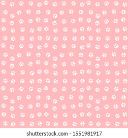 Seamless background with footprint of cat on pink background.