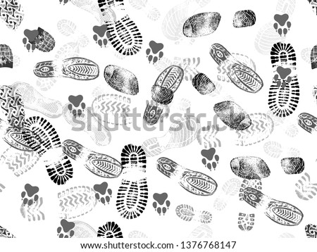 Seamless background of footprints and animal footprints. Vector illustration