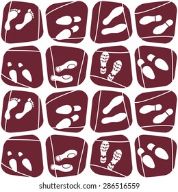 Seamless background with footprints and shoeprint icons for your design