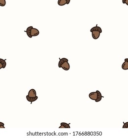 Seamless background forest acorn gender neutral baby pattern. Simple whimsical minimal earthy 2 tone color. Kids nursery wallpaper or boho cartoon animal fashion all over print.