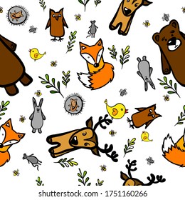 A seamless background of forest animals. Vector illustration