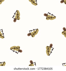 Seamless background forest gender neutral baby pattern. Simple whimsical minimal earthy 2 tone color. Kids nursery wallpaper or boho woodland nature fashion all over print.