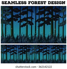 Seamless background with forest at night illustration