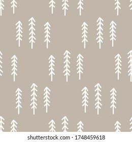 
Seamless background forest tree gender neutral baby  pattern. Simple whimsical minimal earthy 2 tone color. Kids nursery wallpaper or boho woodland nature fashion all over print.