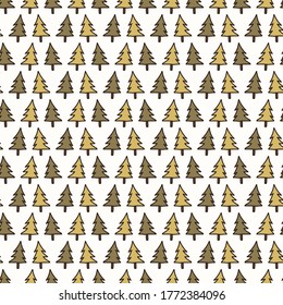 Seamless background forest trees gender neutral baby pattern. Simple whimsical minimal earthy 2 tone color. Kids nursery wallpaper or boho woodland nature fashion all over print.