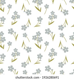 Seamless background with forget-me-not flowers. Vector illustration. Blue flowers on a white background. Beautiful summer background for textiles, wrapping paper, bed linen and postcards.
