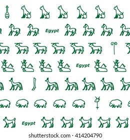 Seamless background in the form of ancient Egyptian hieroglyphs on a white background