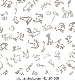 Seamless background in the form of ancient Egyptian hieroglyphs on a white background