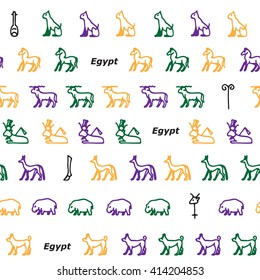 Seamless background in the form of ancient Egyptian hieroglyphs on a white background