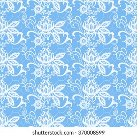 Seamless background is in the form of lace with decorative flowers and leaves