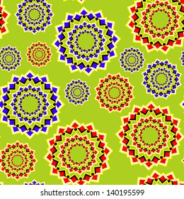 Seamless background in the form of the optical illusion of movement executed from multicolor scattering squares