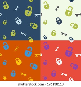 Seamless background four colors: lock key 