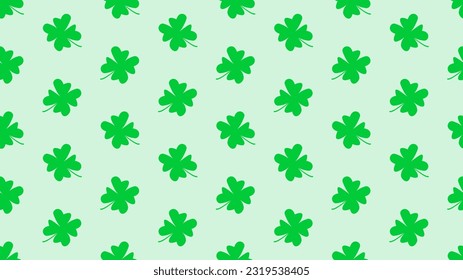 Seamless background four leaf clover with stalk. Isolated light green color. Vector