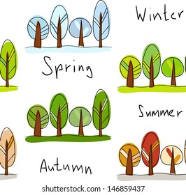 Nahtloser Hintergrund. Vier Jahreszeiten - Winter, Frühling, Sommer und Herbst
