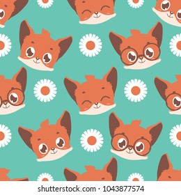 Seamless background with fox and daisy