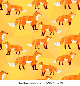 Seamless background of foxes from polygons. Pattern.