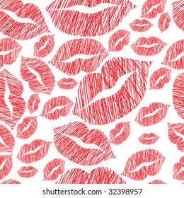 Seamless background with free hand drawing of lips