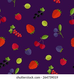 Seamless background with fresh berries made in vector 