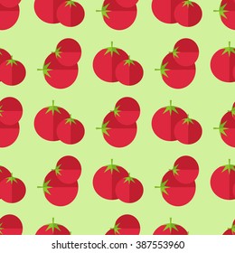 Seamless background with fresh cherry tomatoes in trendy flat style. Bright juicy vegetables. Easy simple outline style