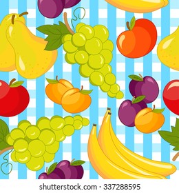 Seamless background with fresh fruit. Background for your design. Vector illustration.