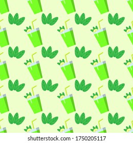 Seamless background of fresh lemonade from lemon and mint. Vector illustration.