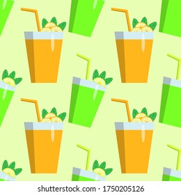 Seamless background of fresh lemonade from lemon and mint. Vector illustration.