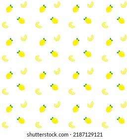 Seamless background of fresh lemons with green leaves. Lime and citrus fruit vector images pattern wallpaper. Fruit refreshing summer. (Graphic art design, texture, frame, fabric)