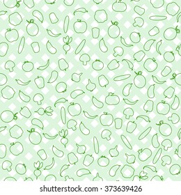 Seamless background fresh vegetables on tablecloth