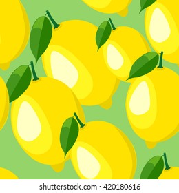 Seamless background with fresh yellow lemon and leaves.