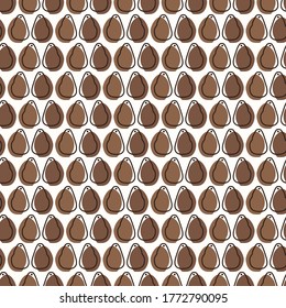 Seamless background fruit avocado. Gender neutral kid food pattern. Simple whimsical minimal earthy 2 tone color. Baby nursery wallpaper or boho decorative gardening decor all over print. 