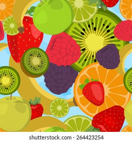 Seamless background with fruits and berries in flat design 