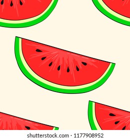Seamless background, fruits or berry, red watermelon. Vector illustration