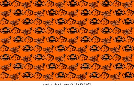 fundo sem costura com frutas fantasma abóbora Frankenstein aranha padrão Halloweens repetir estilo sem costura em fundo marrom laranja, design de imagem repleto para impressão de tecido