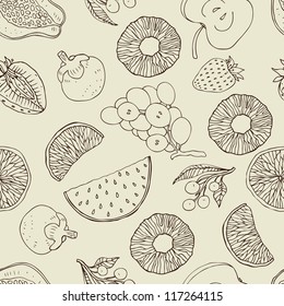 Seamless background with fruits. Vector illustration pattern.