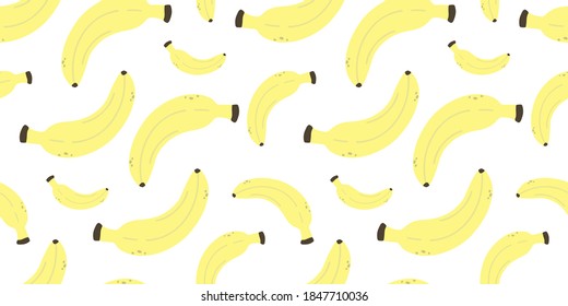 Seamless background with fruits. Vector illustration. Suitable for fabric, wallpaper, kitchen design. Banana in cartoon style