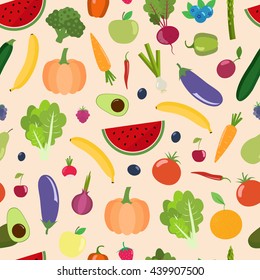 Seamless  background with fruits, vegetables, berries.  Can be used for wallpaper, web page background, surface textures. 