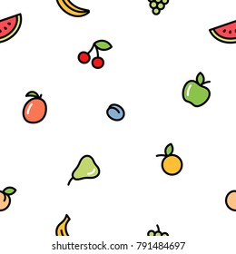 Seamless background with fruits and vegetables. Vector fresh organic food pattern