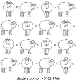 Seamless background with fun colored sheep. Can be used for wallpaper, pattern fills, greeting cards, webpage backgrounds, wrapping paper, scrap booking or fabric. Vector illustration. EPS 10.