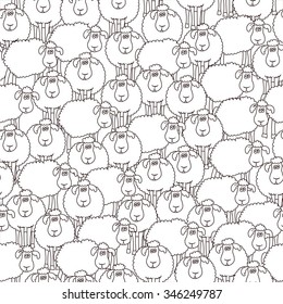 Seamless background with fun colored sheep. Can be used for wallpaper, pattern fills, greeting cards, webpage backgrounds, wrapping paper, scrap booking or fabric. Vector illustration. EPS 10.