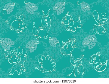 Seamless background with funny animals